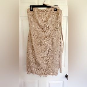 Adrianna Papell Nude Lace Strapless Dress Size 8